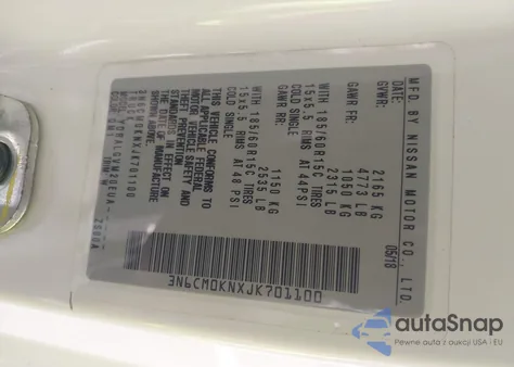 2018 Nissan Nv200 Sv z USA, uszkodzony, nr VIN 3N6CM0KNXJK701100